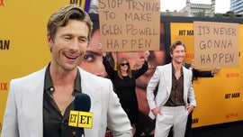 image for Glen Powell Reacts to His Parents Trolling Him on 'Hit Man' Red Carpet 